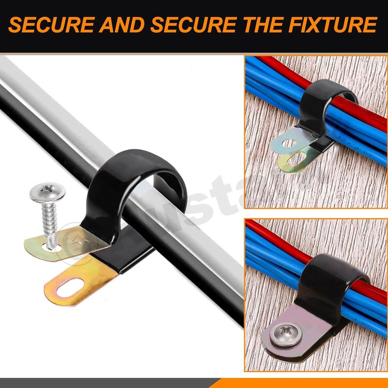 Rustark 160Pcs 9 Sizes Vinyl Coated Cable Clamps Assortment Kit with Screws Nuts Galvanized Wire Clamps Zinc Cable Clamp Cushioned Insulated Clamp for Wiring Tubes Cord Installation - Image 5